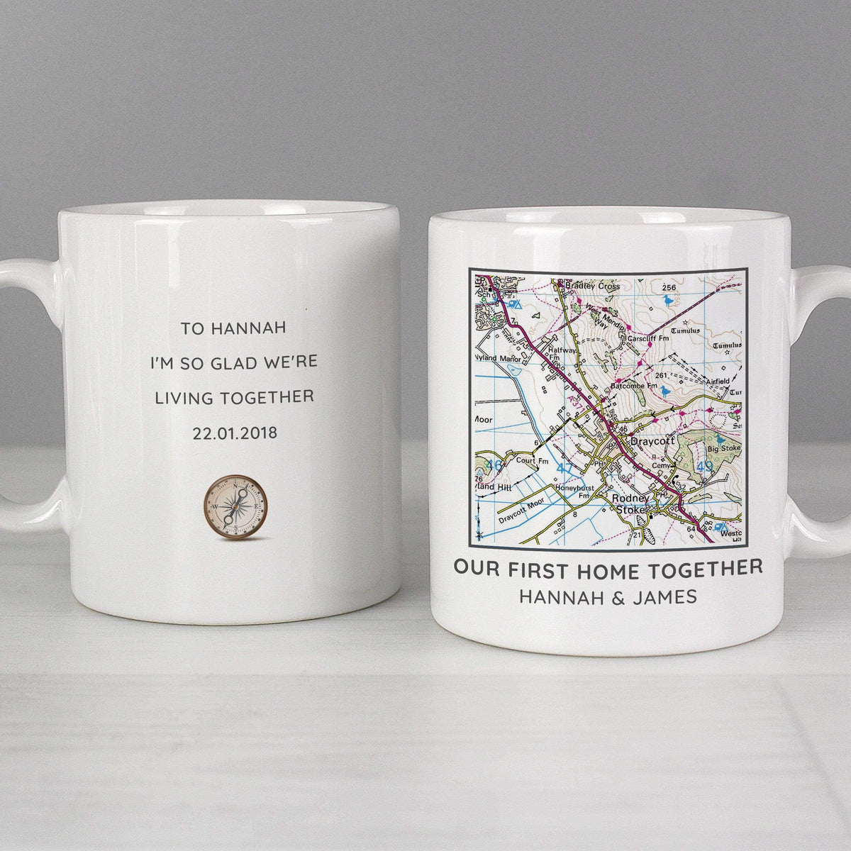 Personalised Memento Mugs Personalised Present Day Map Compass Mug