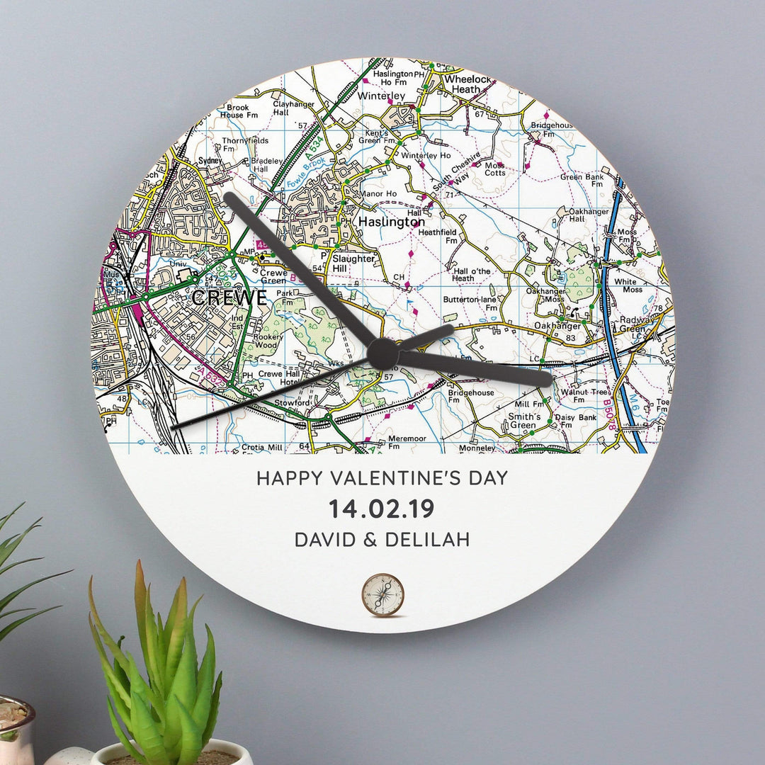 Personalised Memento Clocks &amp; Watches Personalised Present Day Map Compass Wooden Clock
