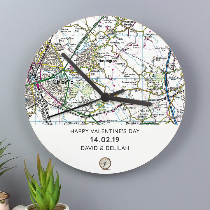 Personalised Memento Clocks &amp; Watches Personalised Present Day Map Compass Wooden Clock