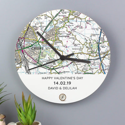 Personalised Memento Clocks & Watches Personalised Present Day Map Compass Wooden Clock