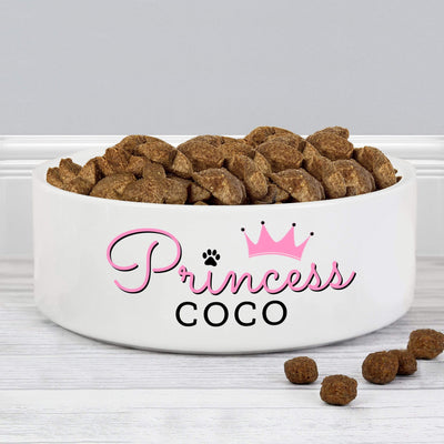 Personalised Memento Pet Gifts Personalised Princess 14cm Medium Ceramic White Pet Bowl