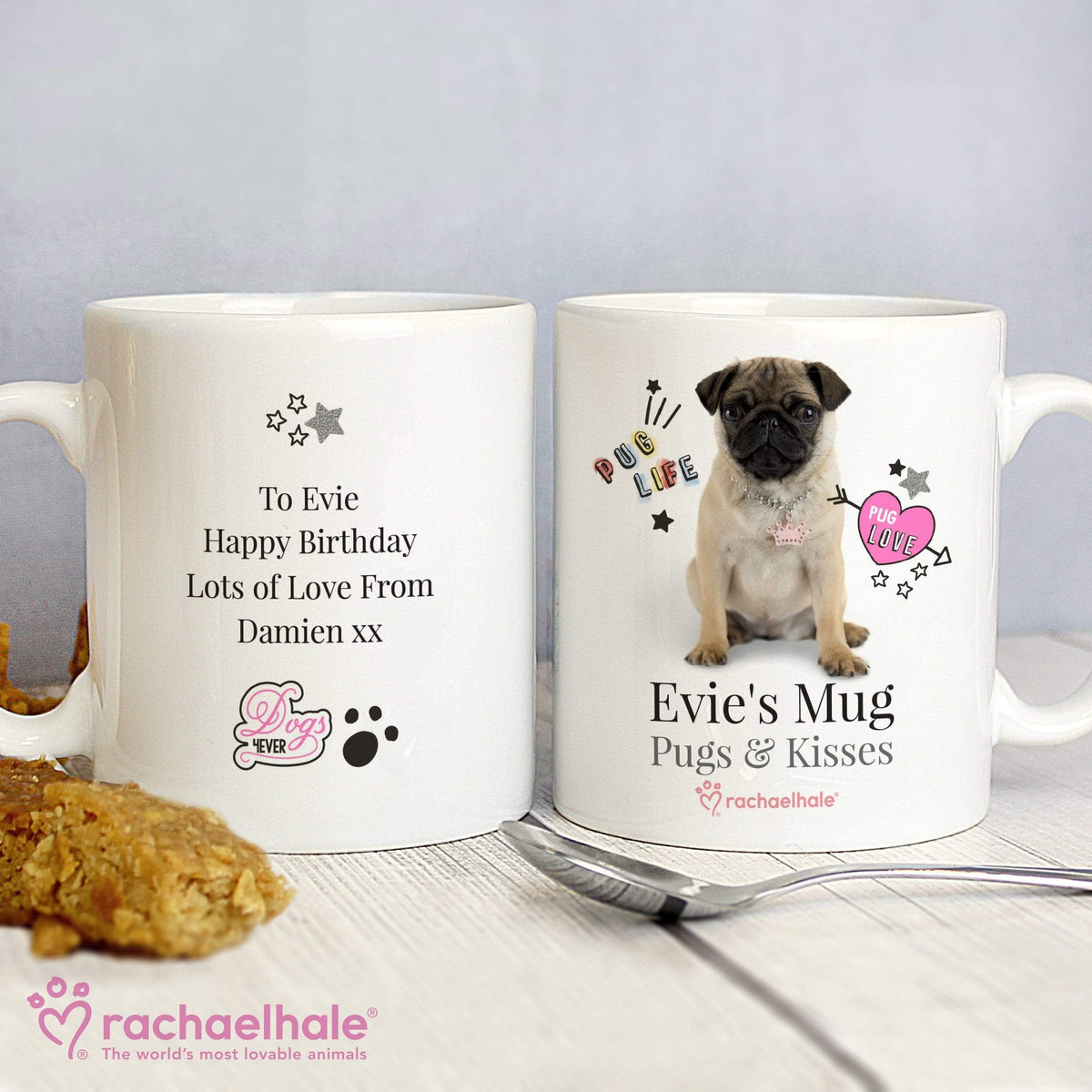 Personalised Memento Mugs Personalised Rachael Hale Doodle Pug Mug