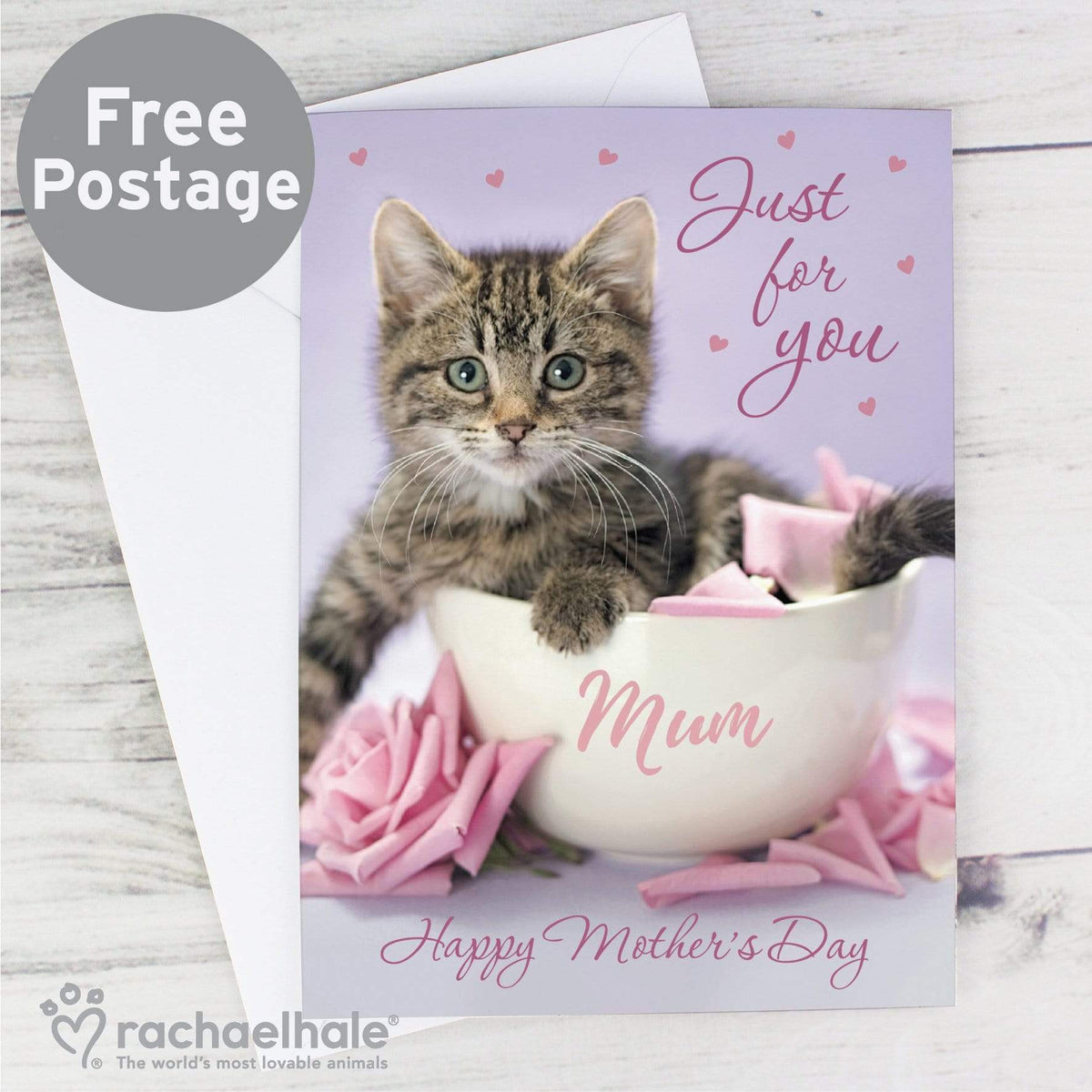 Personalised Memento Greetings Cards Personalised Rachael Hale 'Just for You' Kitten Card