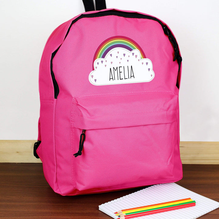 Personalised Memento Textiles Personalised Rainbow Pink Backpack