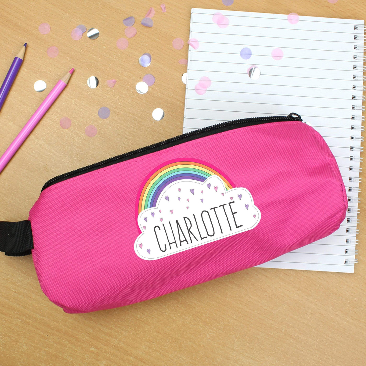 Personalised Memento Stationery & Pens Personalised Rainbow Pink Pencil Case