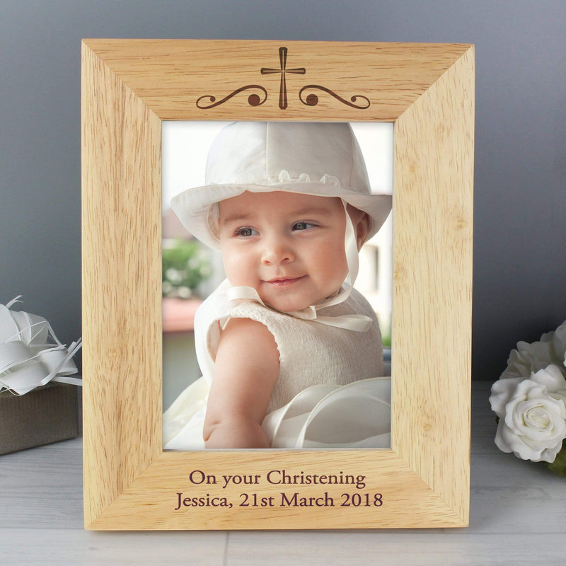 Personalised Memento Wooden Personalised Religious Swirl 5x7 Wooden Photo Frame
