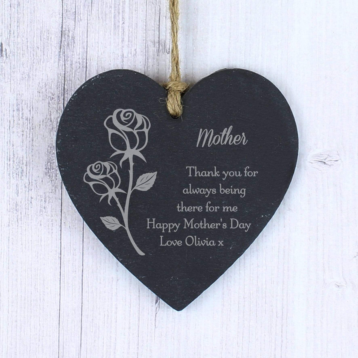 Personalised Memento Hanging Decorations & Signs Personalised Rose Slate Heart Decoration