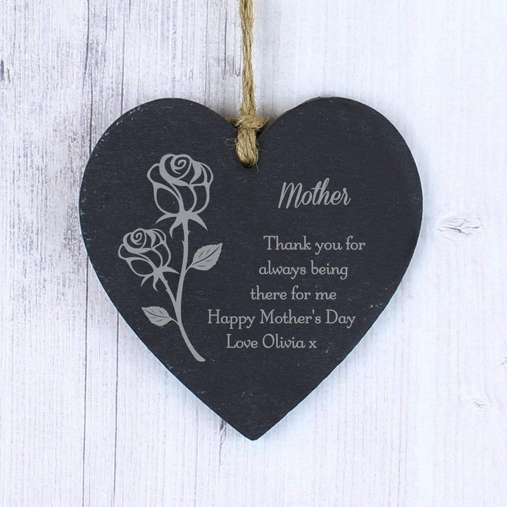 Personalised Memento Hanging Decorations &amp; Signs Personalised Rose Slate Heart Decoration