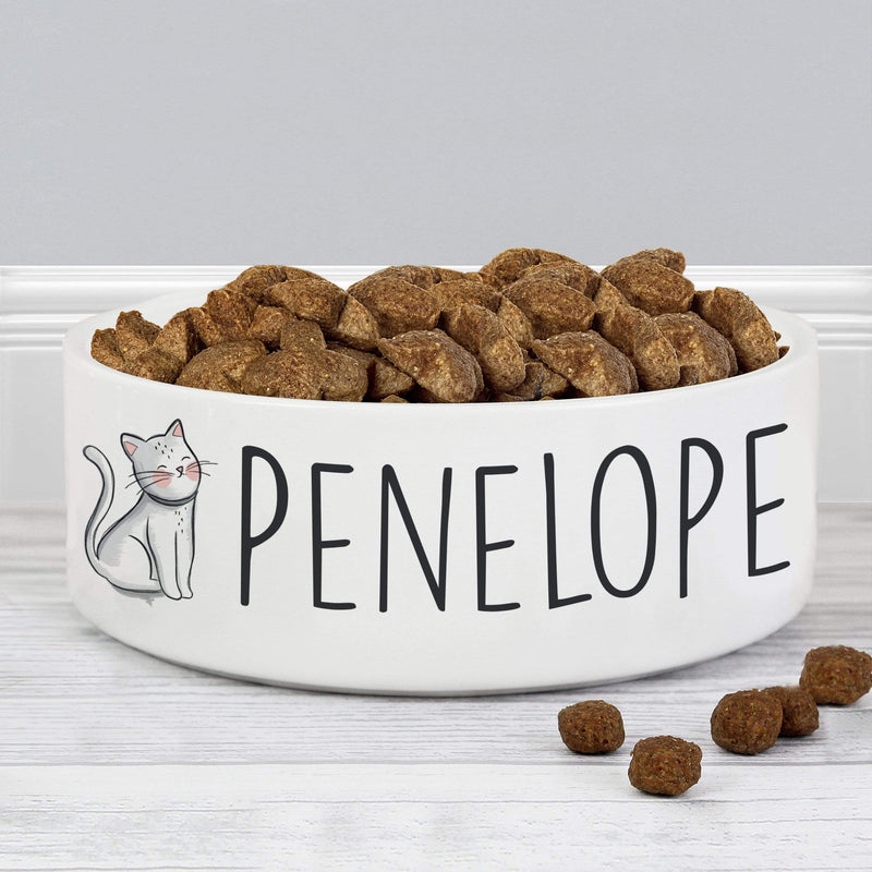 Personalised Memento Pet Gifts Personalised Scribble Cat 14cm Medium Pet Bowl