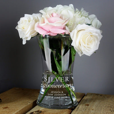 Personalised Memento Vases Personalised 'Silver Anniversary' Glass Vase