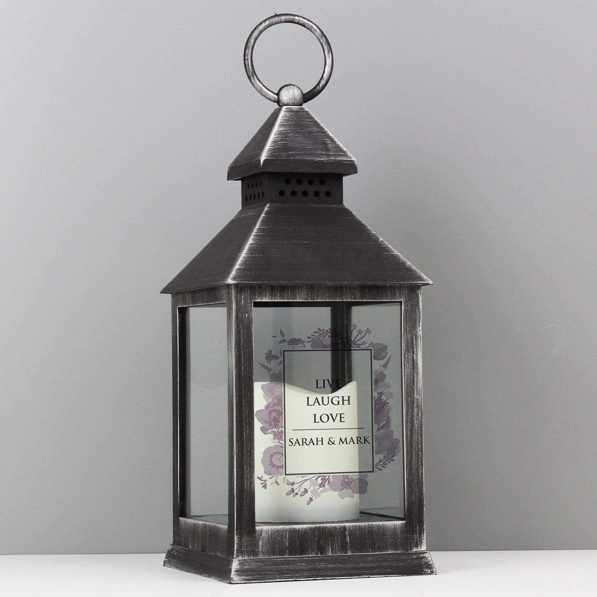 Personalised Memento LED Lights, Candles & Decorations Personalised Soft Watercolour Rustic Black Lantern