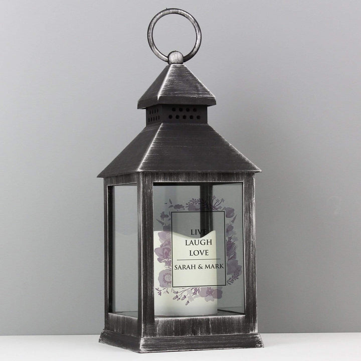 Personalised Memento LED Lights, Candles &amp; Decorations Personalised Soft Watercolour Rustic Black Lantern