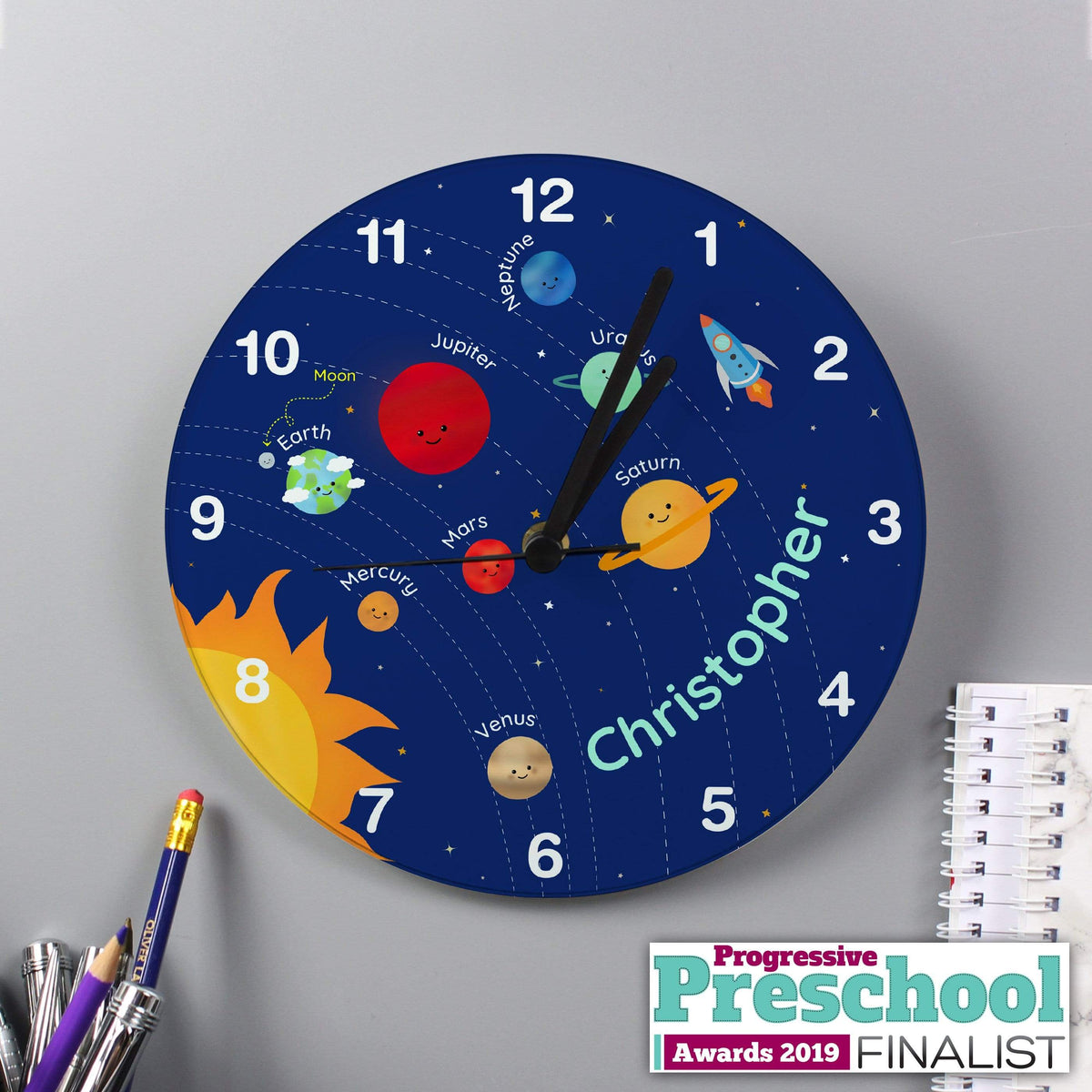 Personalised Memento Clocks & Watches Personalised Solar System Glass Clock