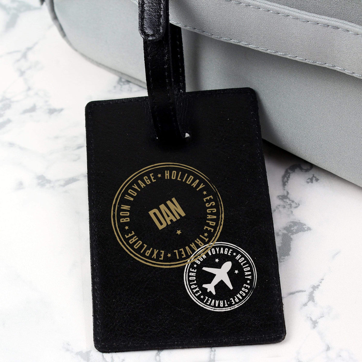Personalised Memento Leather & Leatherette Personalised Stamped Black Luggage Tag