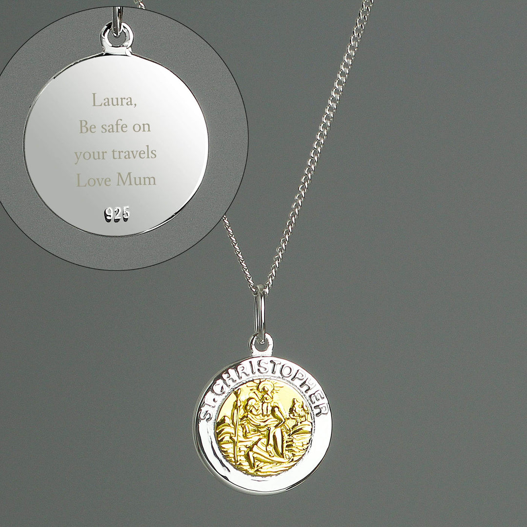 Personalised Memento Jewellery Personalised Sterling Silver &amp; 9ct Gold St. Christopher Necklace