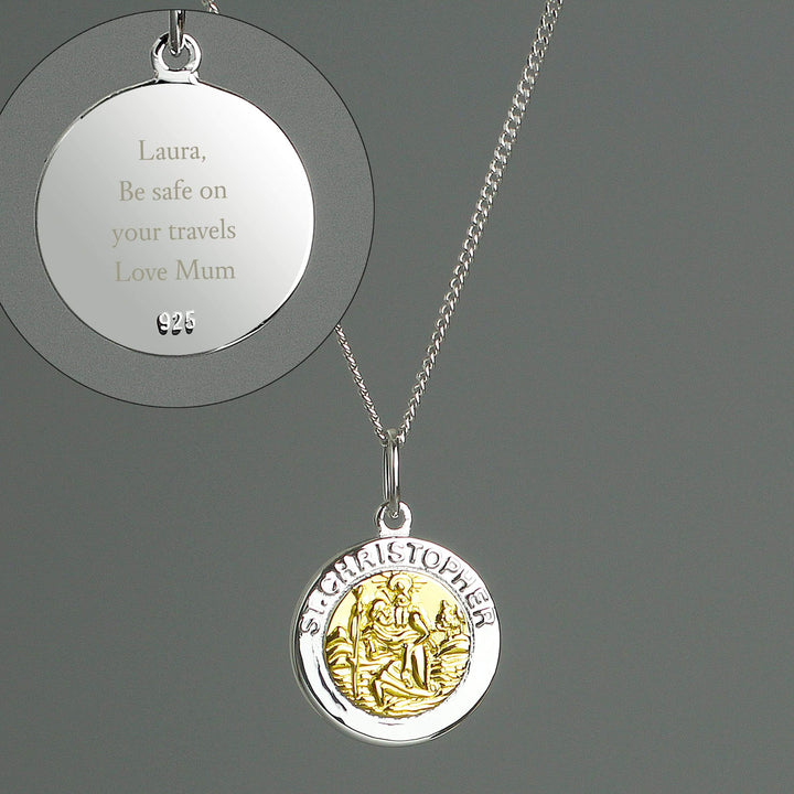 Personalised Memento Jewellery Personalised Sterling Silver &amp; 9ct Gold St. Christopher Necklace