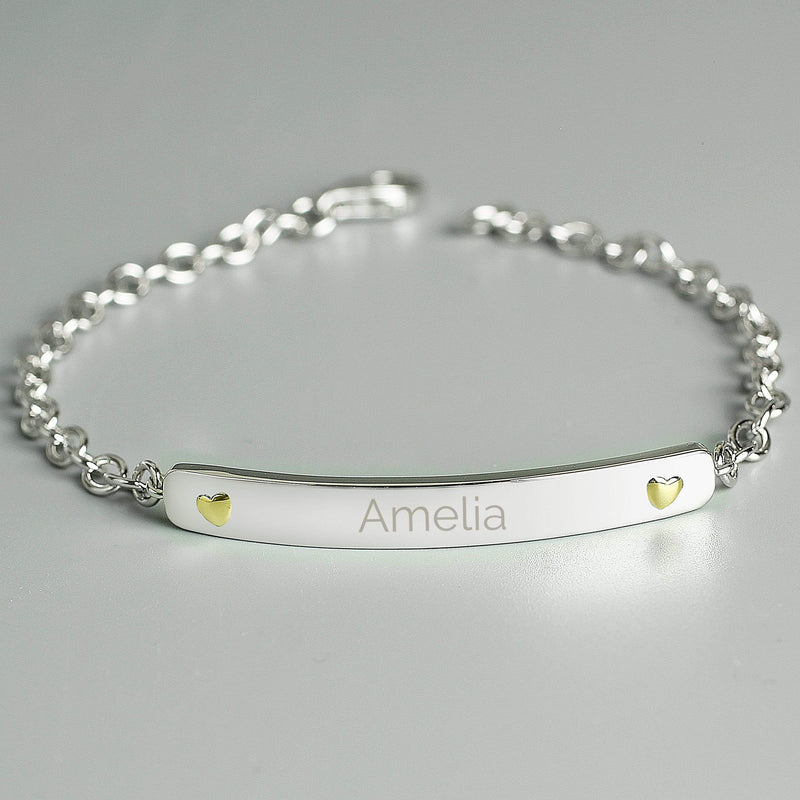 Personalised Memento Jewellery Personalised Sterling Silver and 9ct Gold Bar Bracelet