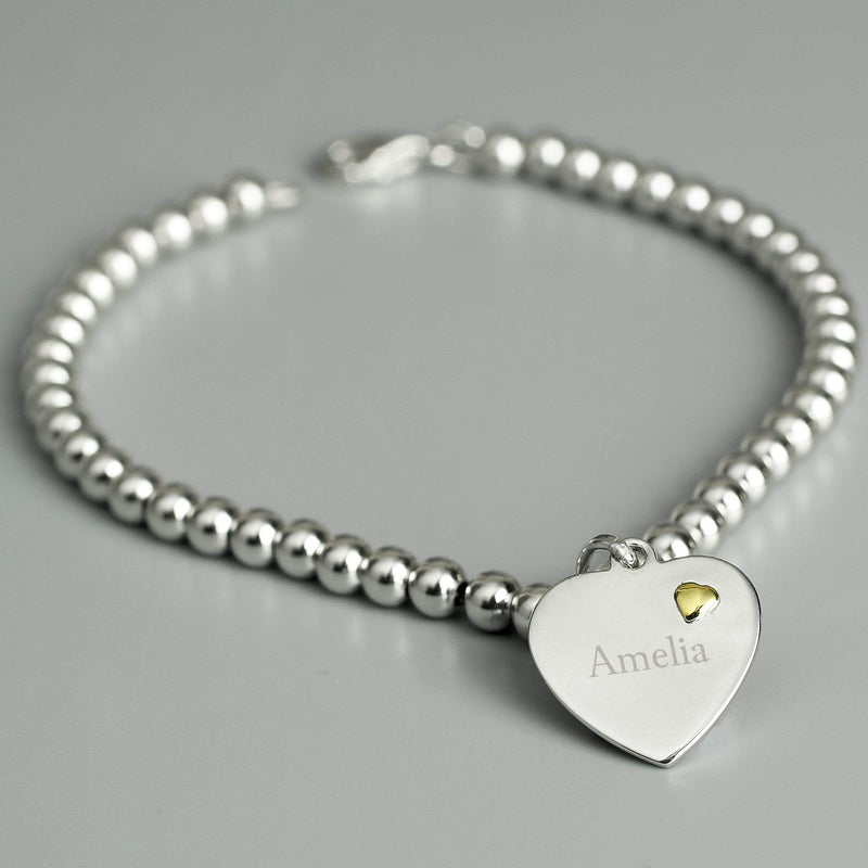 Personalised Memento Jewellery Personalised Sterling Silver and 9ct Gold Heart Bracelet