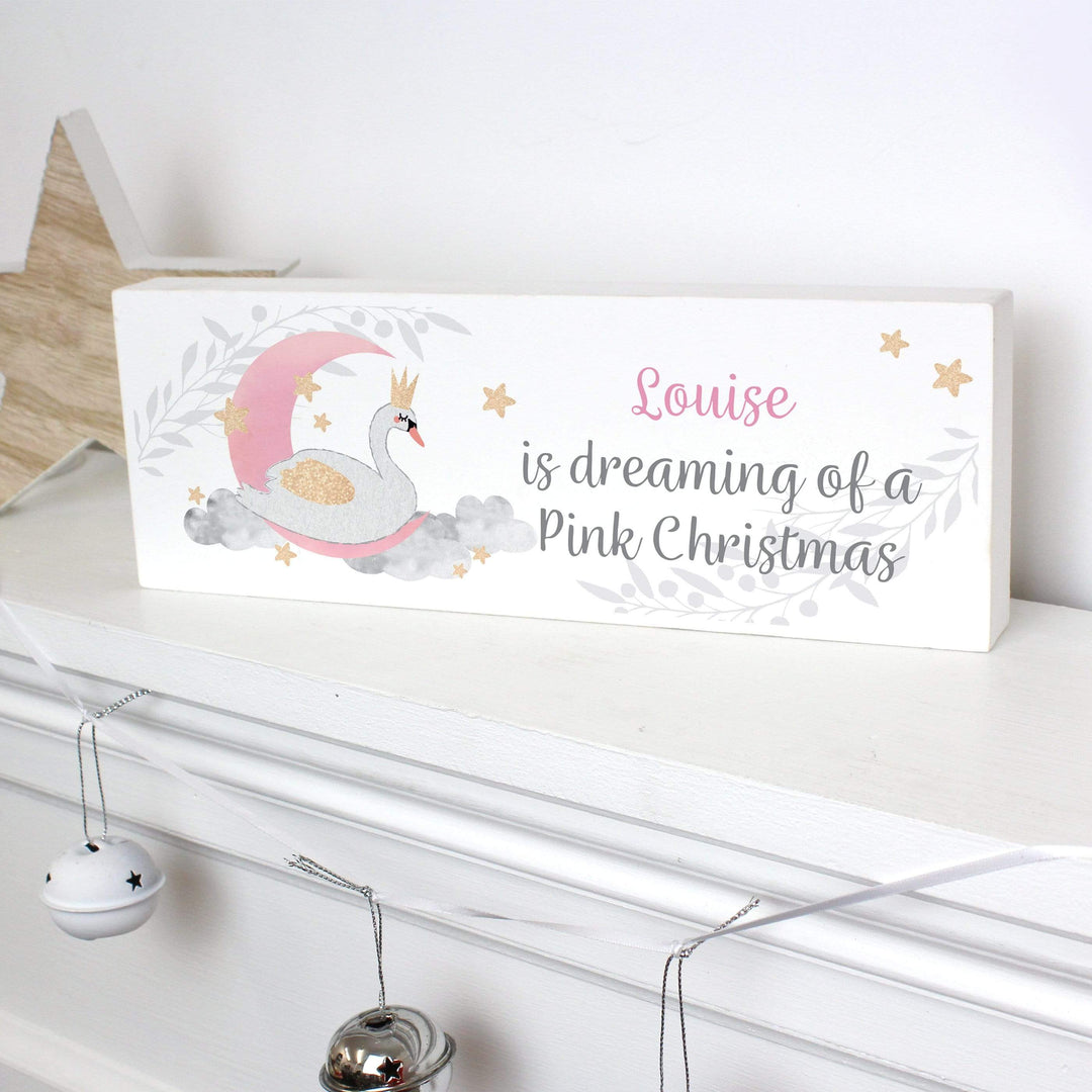 Personalised Memento Wooden Personalised Swan Lake Wooden Block Sign