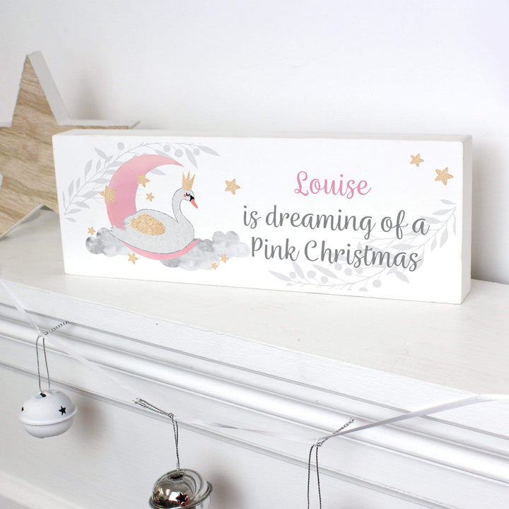 Personalised Memento Wooden Personalised Swan Lake Wooden Block Sign