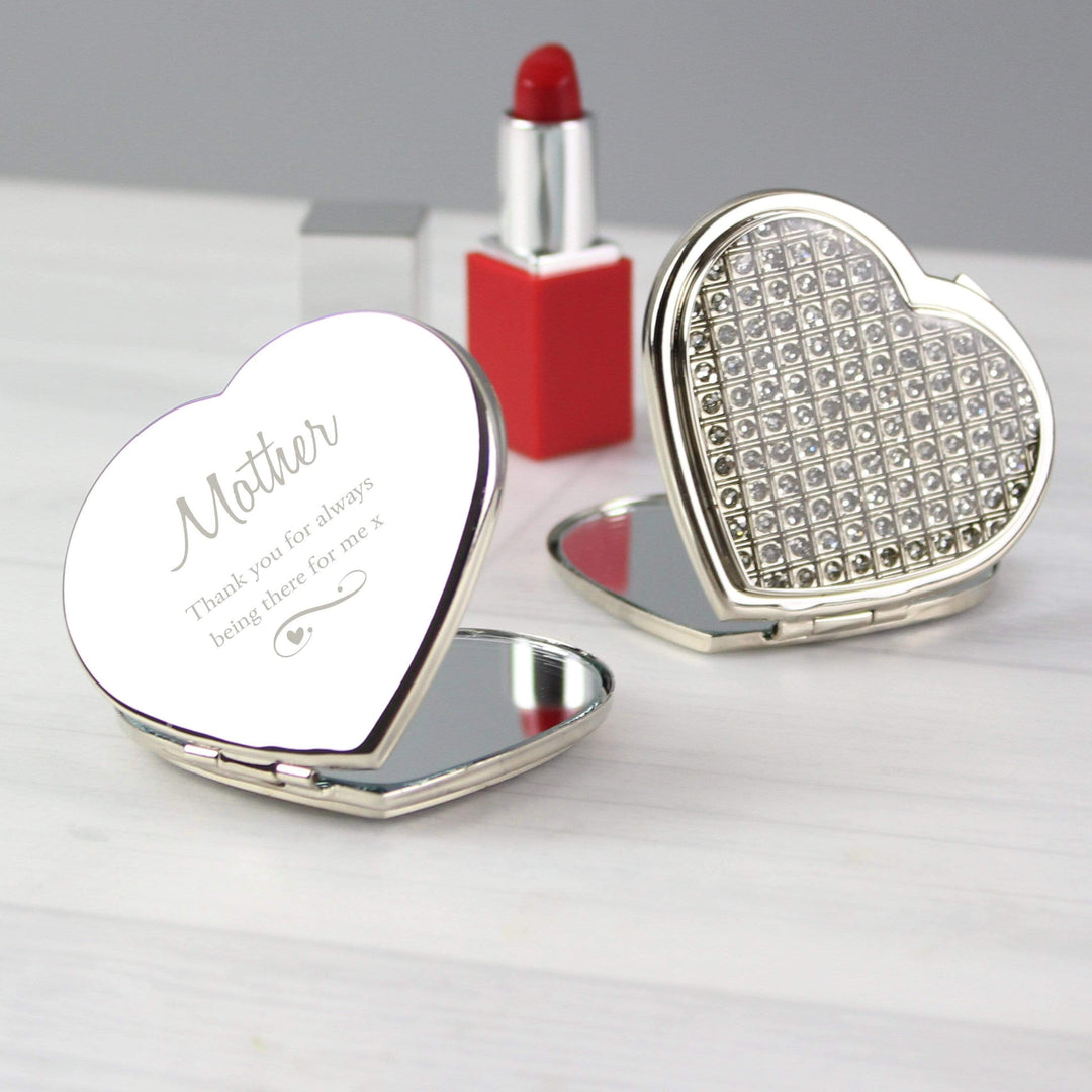 Personalised Memento Keepsakes Personalised Swirls &amp; Hearts Diamante Heart Compact Mirror