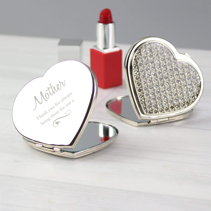 Personalised Memento Keepsakes Personalised Swirls &amp; Hearts Diamante Heart Compact Mirror