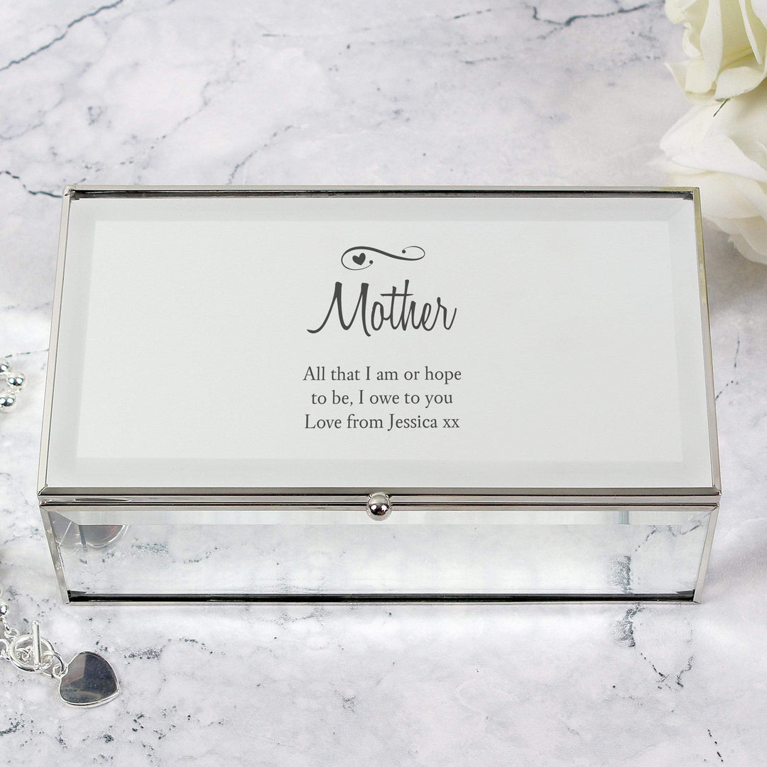 Personalised Memento Trinket, Jewellery &amp; Keepsake Boxes Personalised Swirls &amp; Hearts Mirrored Jewellery Box