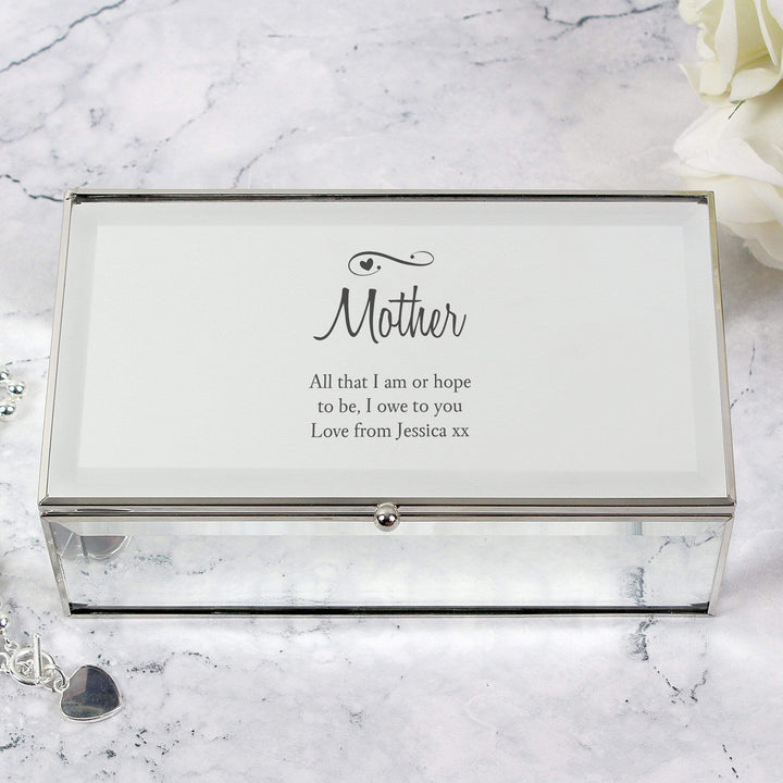 Personalised Memento Trinket, Jewellery &amp; Keepsake Boxes Personalised Swirls &amp; Hearts Mirrored Jewellery Box