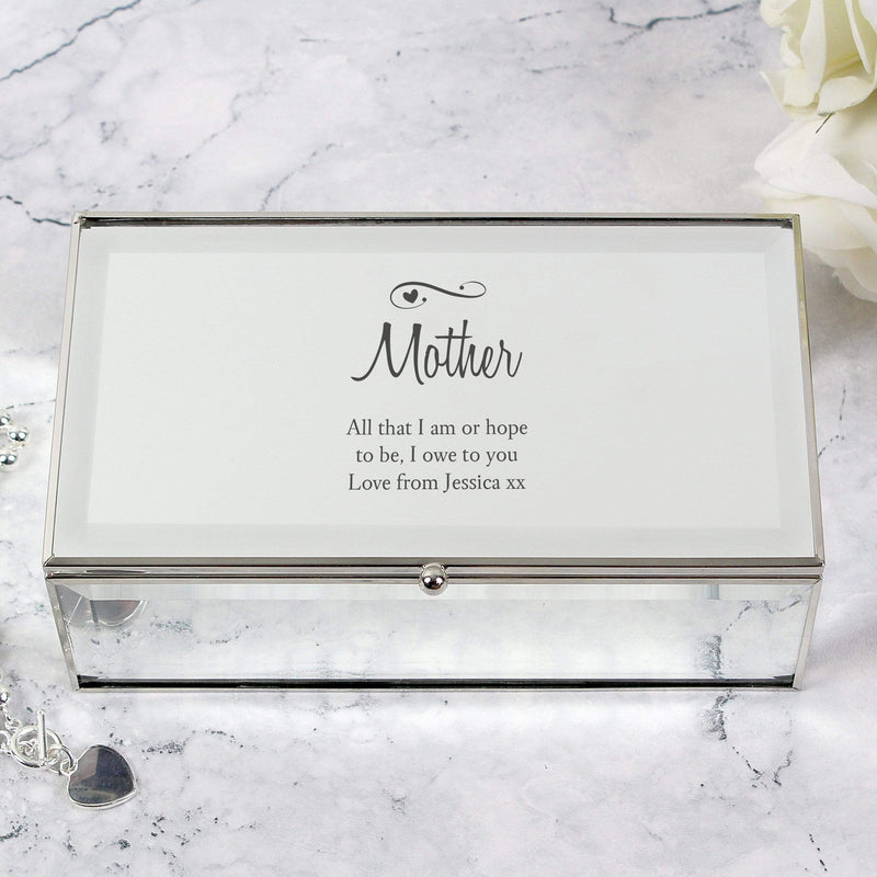 Personalised Memento Trinket, Jewellery & Keepsake Boxes Personalised Swirls & Hearts Mirrored Jewellery Box