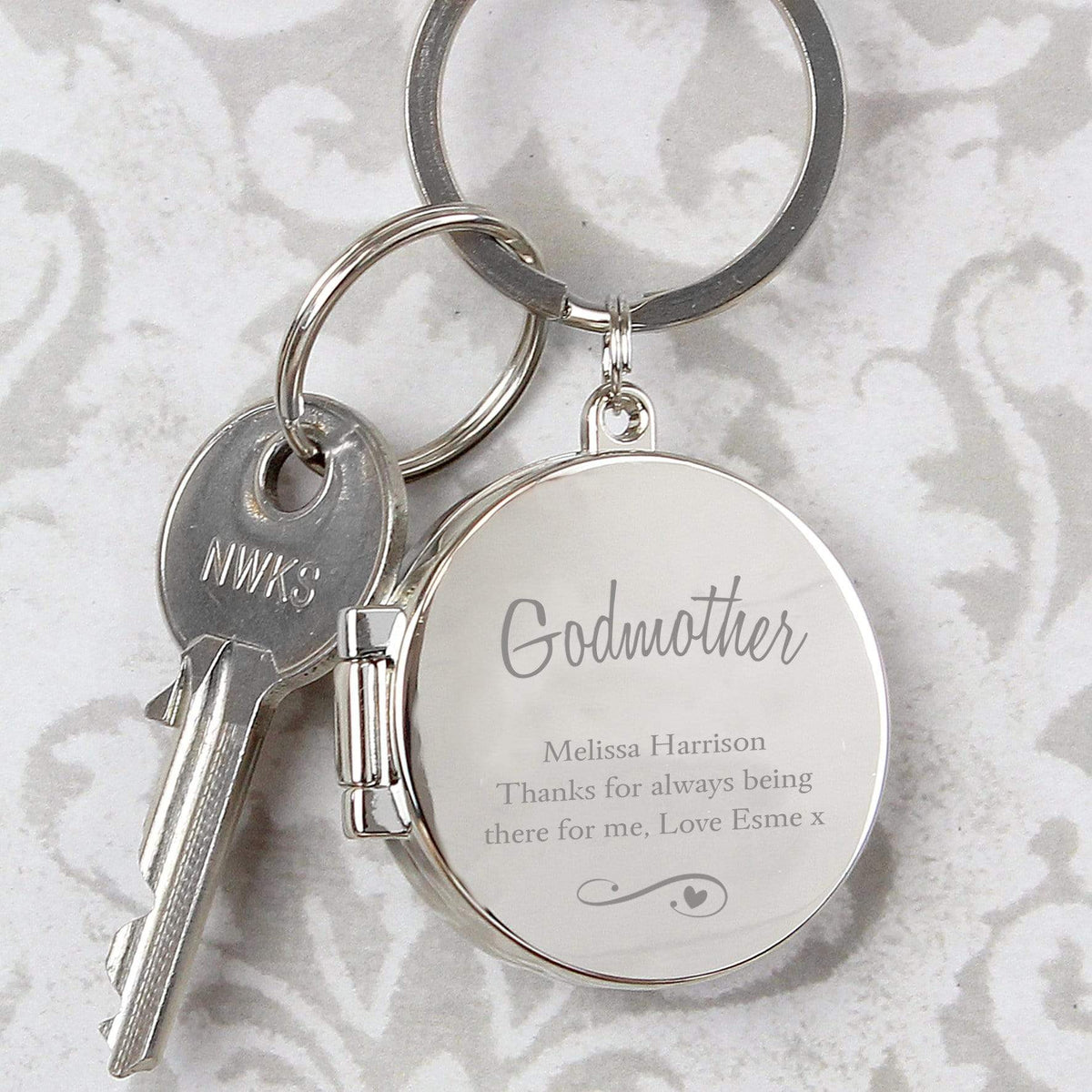 Personalised Memento Keepsakes Personalised Swirls & Hearts Photo Keyring