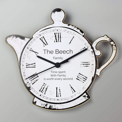 Personalised Memento Clocks & Watches Personalised Teapot Shape Wooden Clock