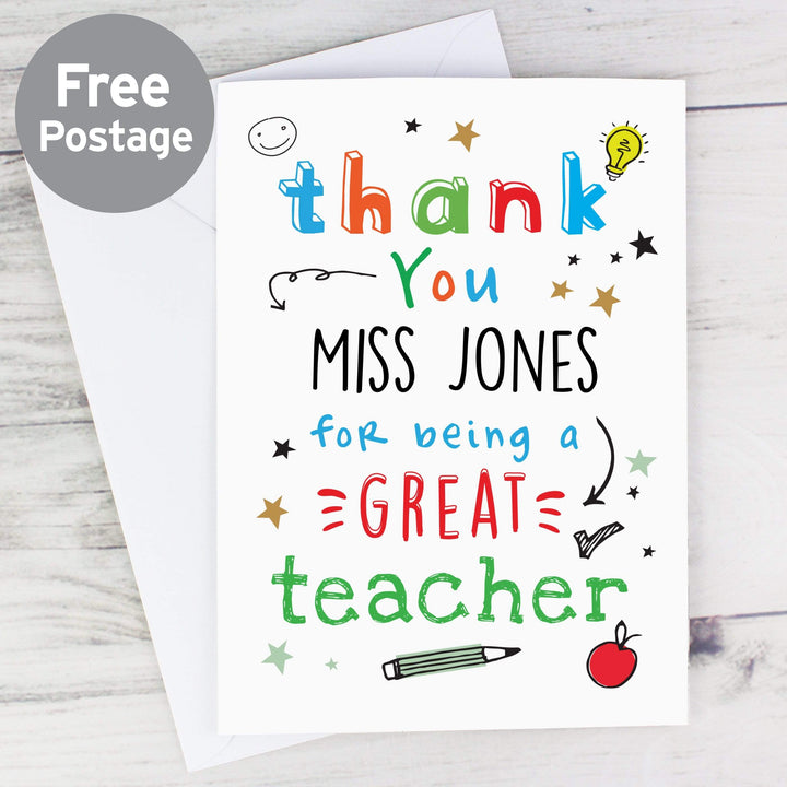 Personalised Memento Greetings Cards Personalised Thank You Teacher Card