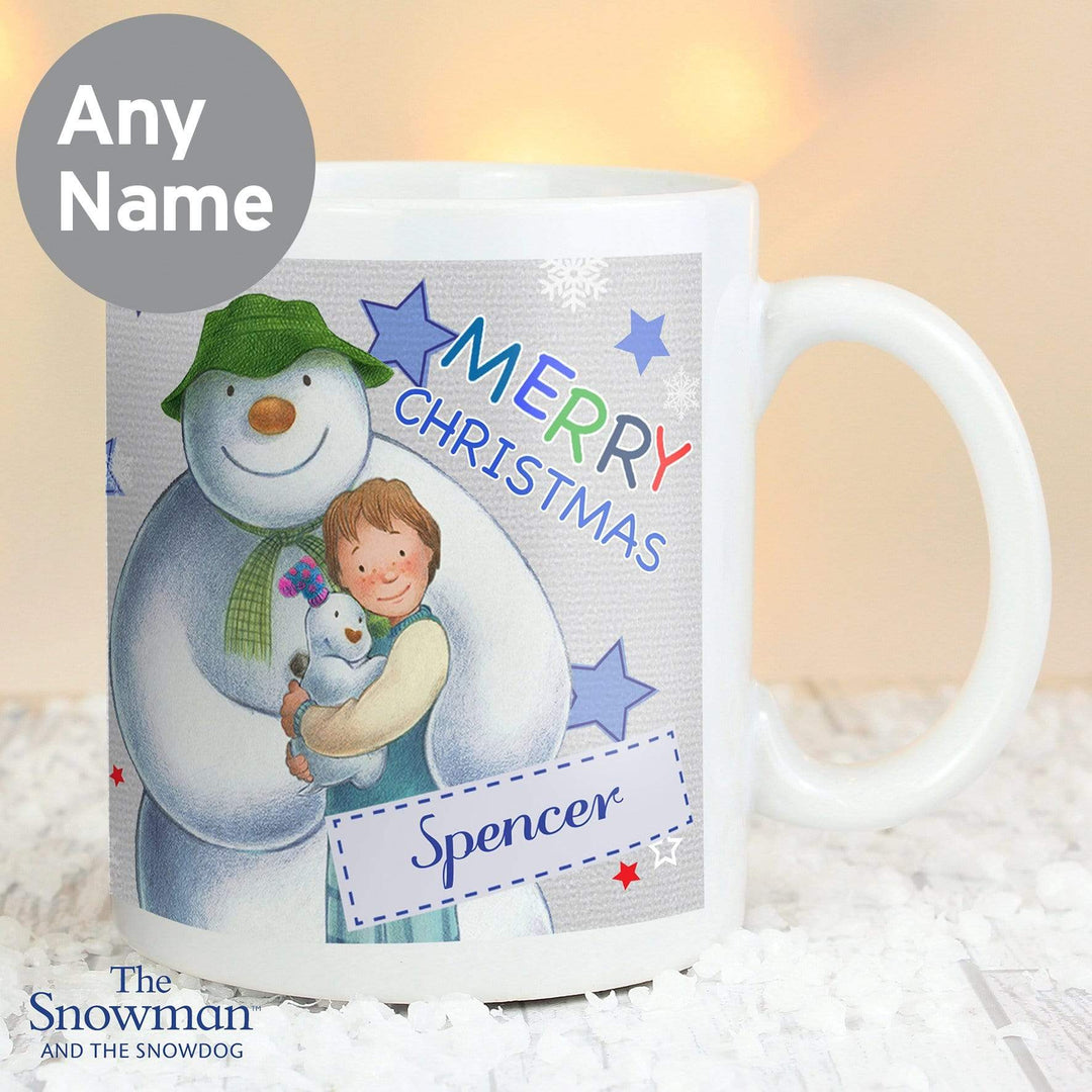 Personalised Memento Mugs Personalised The Snowman and the Snowdog Blue Mug
