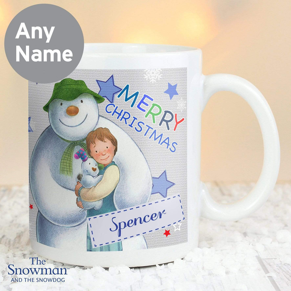 Personalised Memento Mugs Personalised The Snowman and the Snowdog Blue Mug