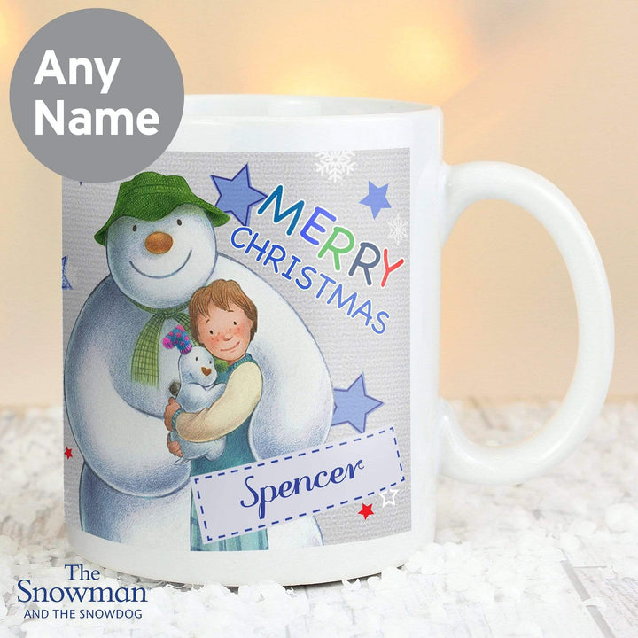 Personalised Memento Mugs Personalised The Snowman and the Snowdog Blue Mug