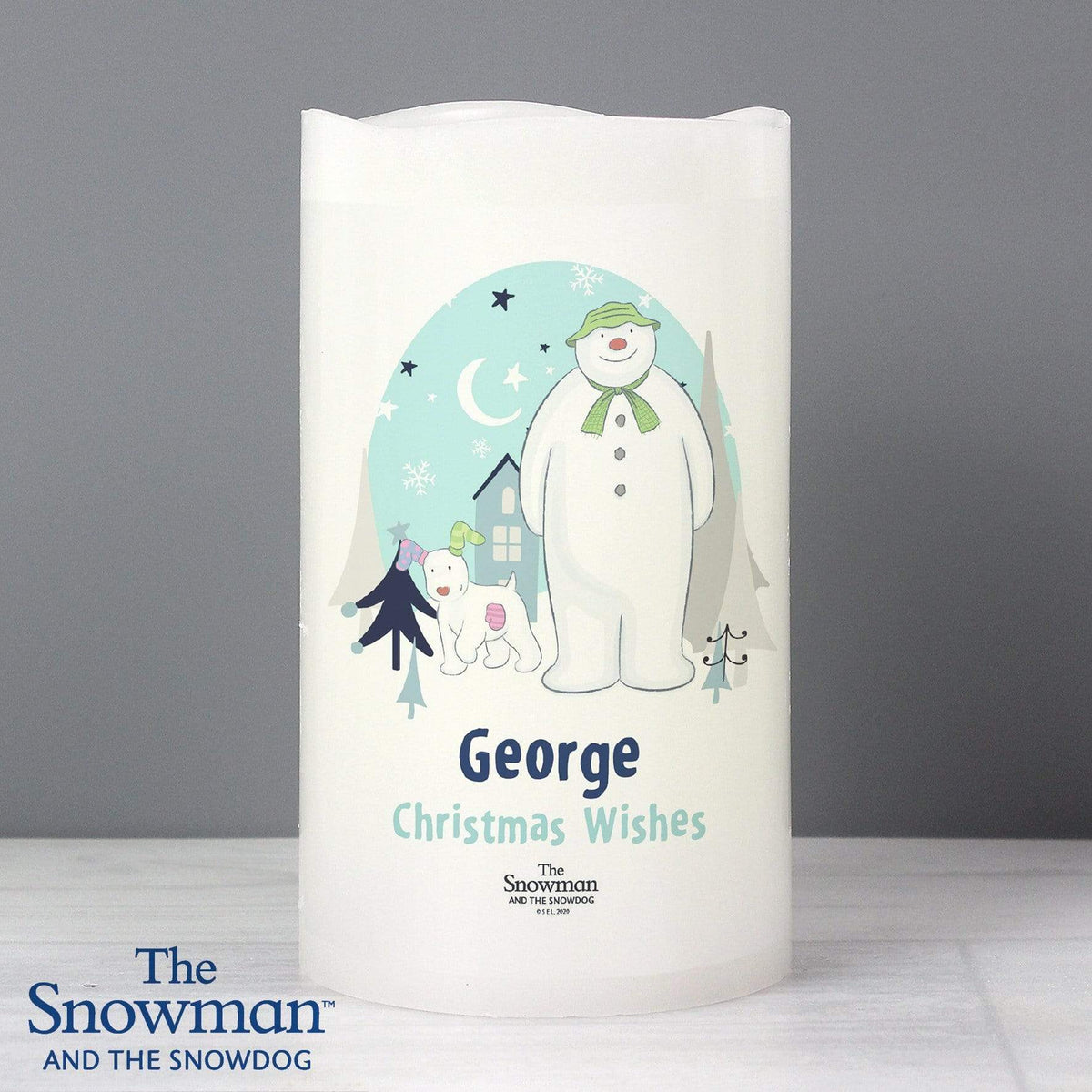 Personalised Memento LED Lights, Candles & Decorations Personalised The Snowman and the Snowdog LED Candle