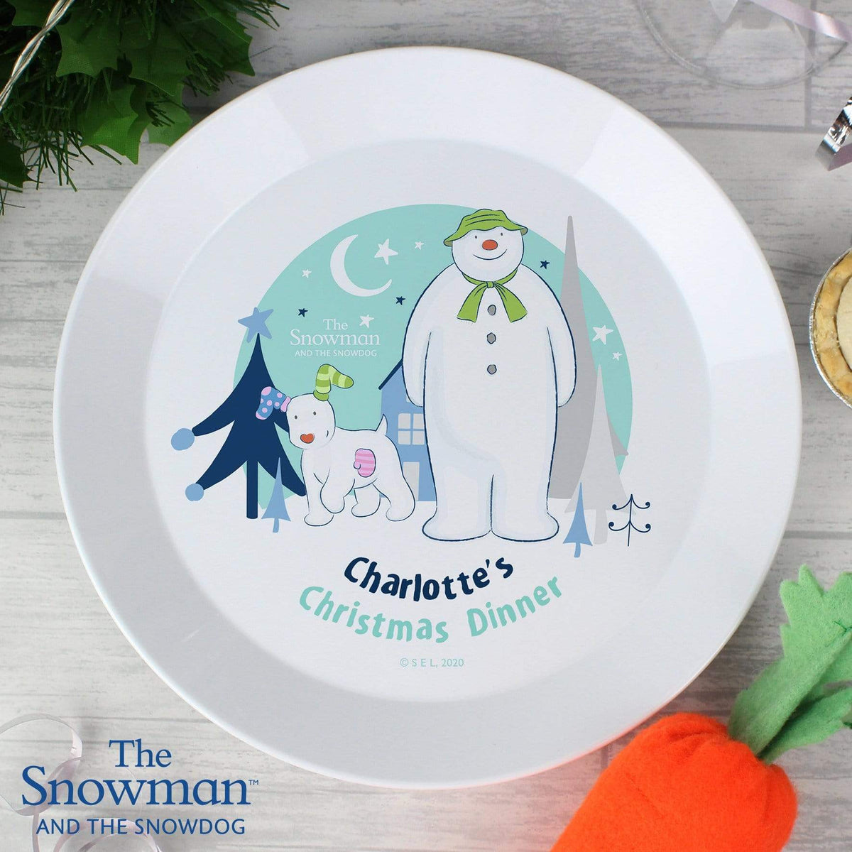 Personalised Memento Kitchen, Baking & Dining Gifts Personalised The Snowman and the Snowdog Plastic Plate
