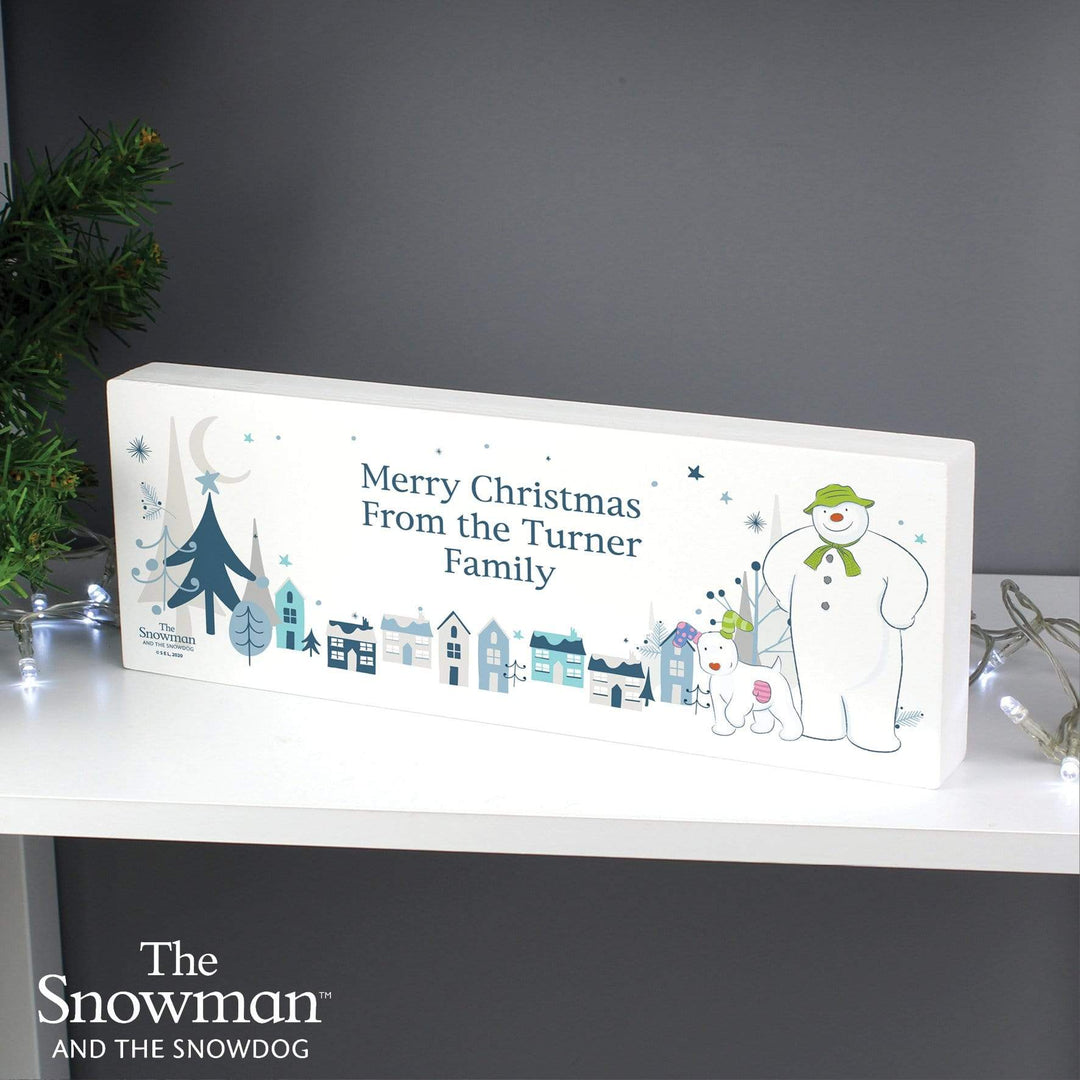 Personalised Memento Hanging Decorations &amp; Signs Personalised The Snowman and the Snowdog Wooden Block Sign