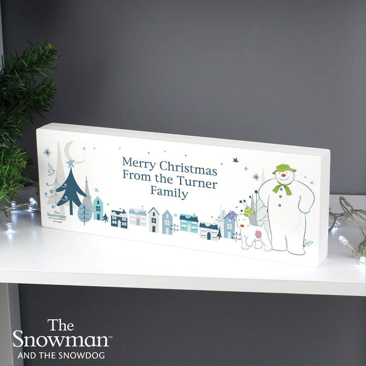 Personalised Memento Hanging Decorations &amp; Signs Personalised The Snowman and the Snowdog Wooden Block Sign