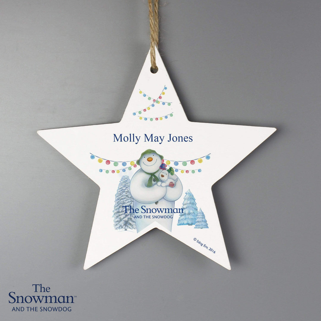 Personalised Memento Hanging Decorations &amp; Signs Personalised The Snowman and the Snowdog Wooden Star Decoration