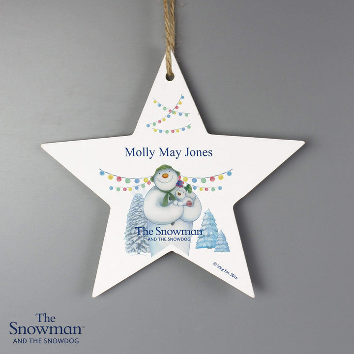 Personalised Memento Hanging Decorations &amp; Signs Personalised The Snowman and the Snowdog Wooden Star Decoration