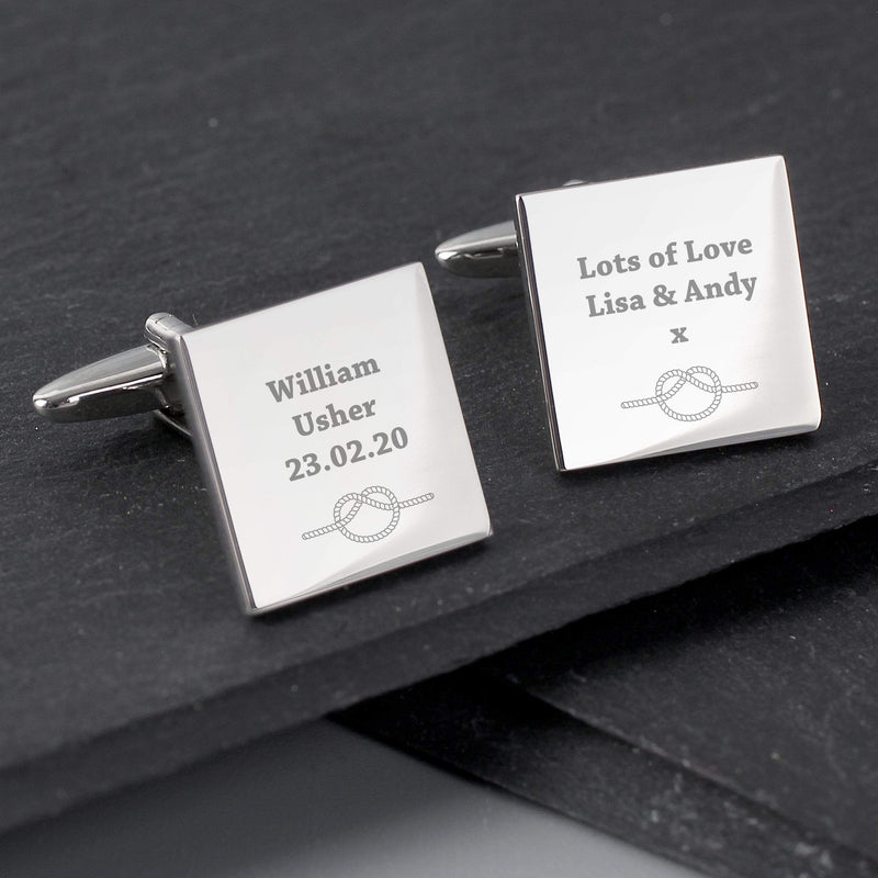 Personalised Memento Jewellery Personalised Tie the Knot Square Cufflinks