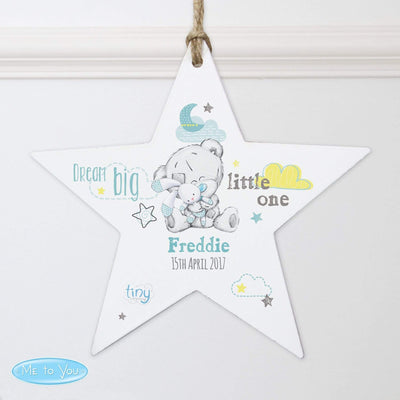 Personalised Memento Hanging Decorations & Signs Personalised Tiny Tatty Teddy Dream Big Blue Wooden Star Decoration