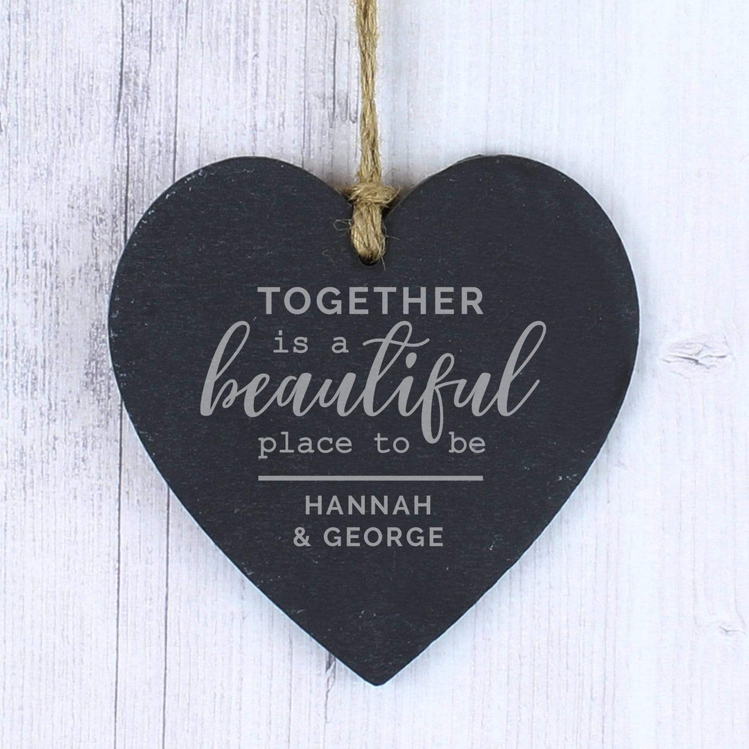 Personalised Memento Slate Personalised Together Slate Heart Decoration