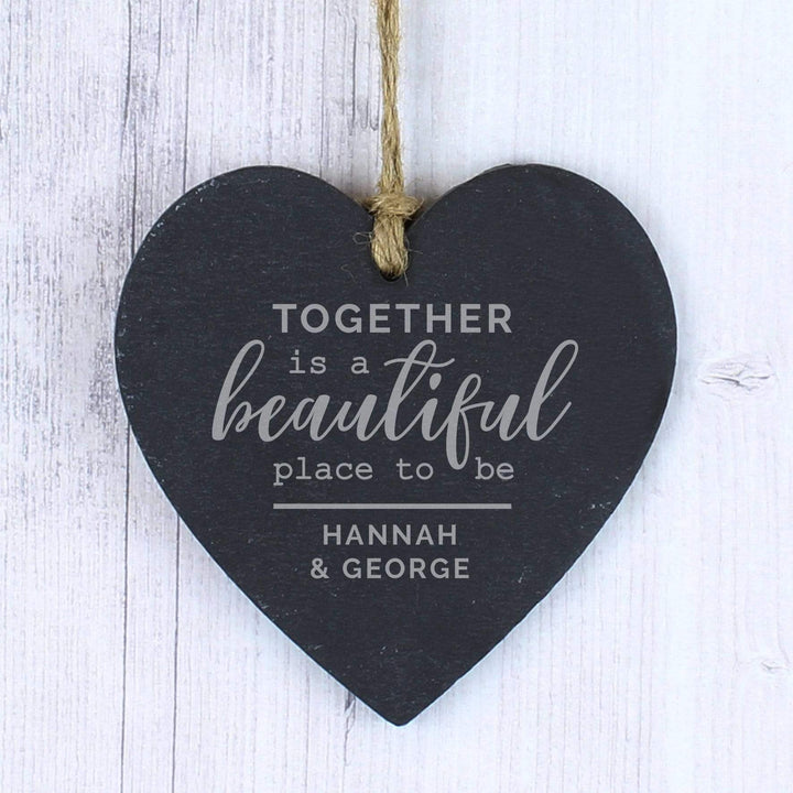 Personalised Memento Slate Personalised Together Slate Heart Decoration