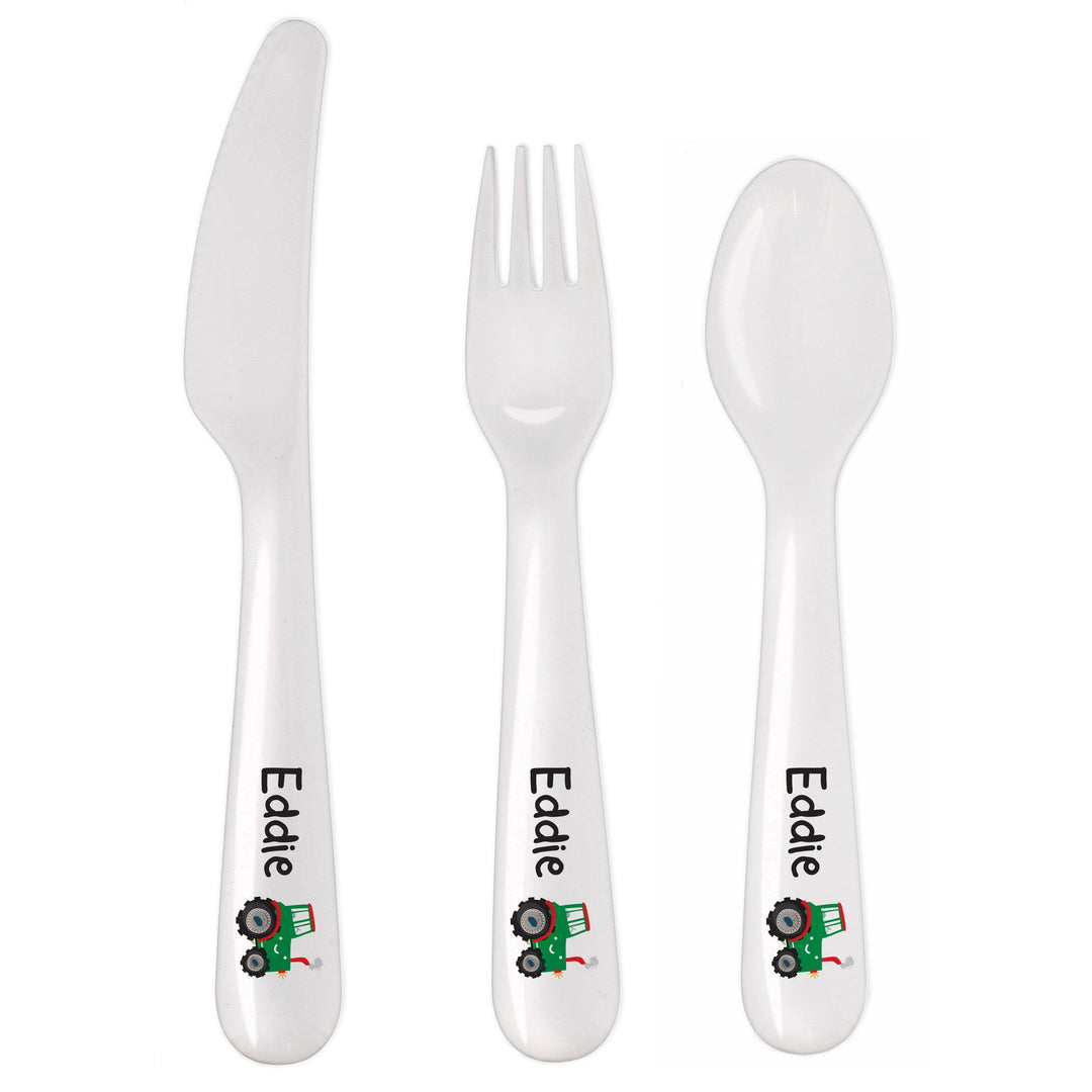 Personalised Memento Mealtime Essentials Personalised Tractor 3 Piece Plastic Cutlery Set