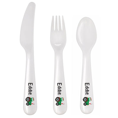 Personalised Memento Mealtime Essentials Personalised Tractor 3 Piece Plastic Cutlery Set