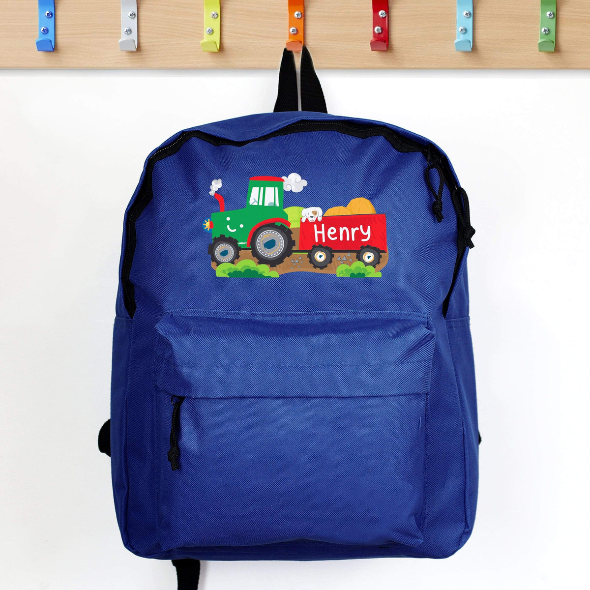 Personalised Memento Textiles Personalised Tractor Blue Backpack