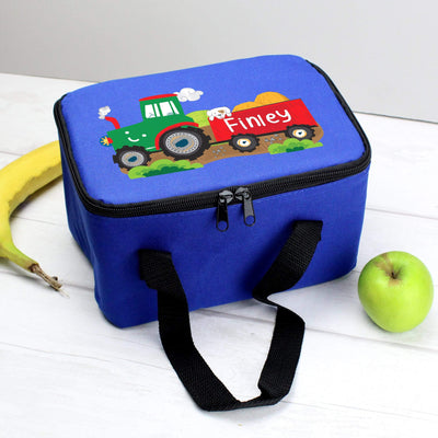 Personalised Memento Textiles Personalised Tractor Blue Lunch Bag