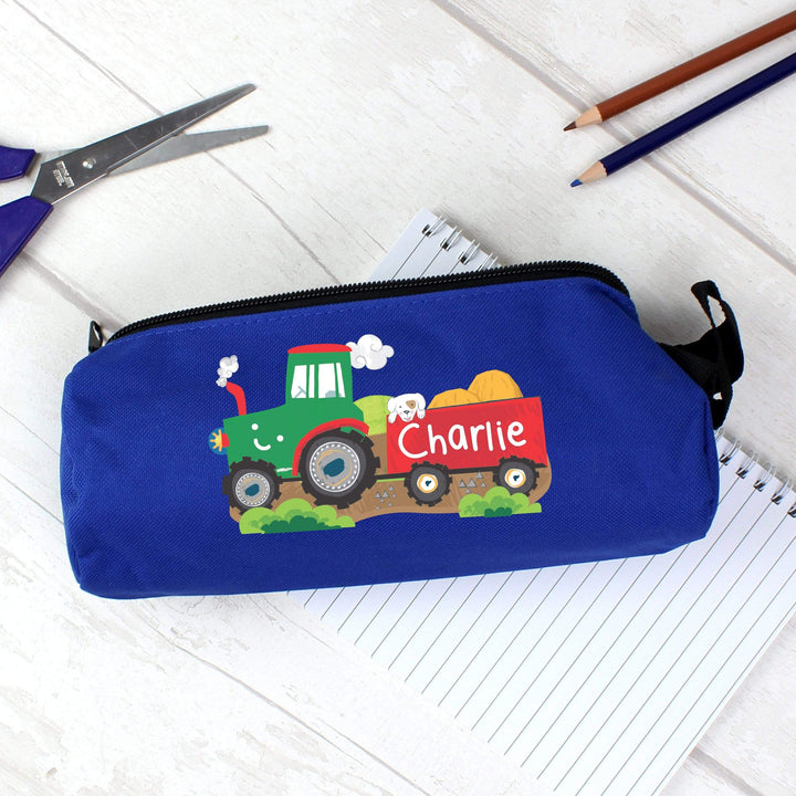 Personalised Memento Stationery &amp; Pens Personalised Tractor Blue Pencil Case